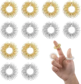Spiky Sensory Rings, 12 Pcs Fidget Rings Stress Relief Toys Acupressure Rings, Spiky Sensory Finger Rings for Anxiety Stress Relief Fidget Sensory Toys for Adults Stress Reducer, Gold & Silver