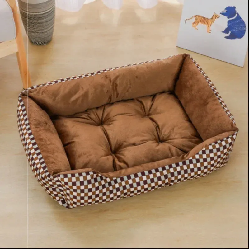 Square Plush Pet Bed - Kennel Sofa Cushion for Cat & Small Dog - Pet Supplies & Accessories