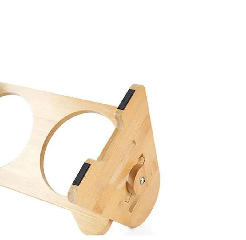 Stainless steel pet double bowl with adjustable bamboo and wooden frame for medium and large dogs