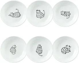 Super Cute Rain Dot Cat Ceramic Sauce Dish/Seasoning Dish/Sushi Soy Dipping Bowl/Appetizer Plates/Serving Dish for Kitchen Home(Set of 6)