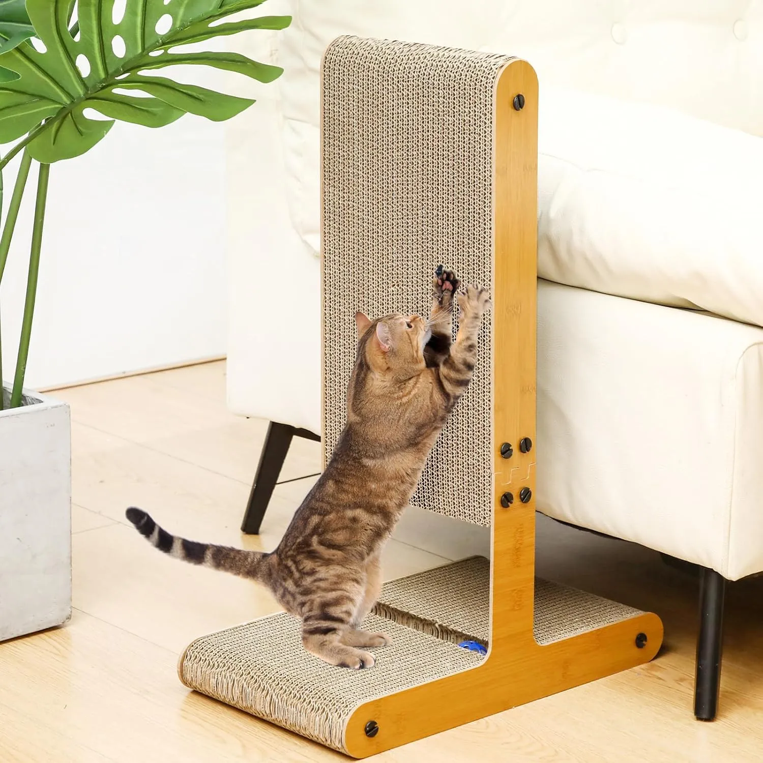 T Shaped Cat Scratcher 23.6 Inch Cat Scratching Pads for Indoor Double Sided Vertical Cardboard Scratcher Durable Protecting Furniture with Ball Toy