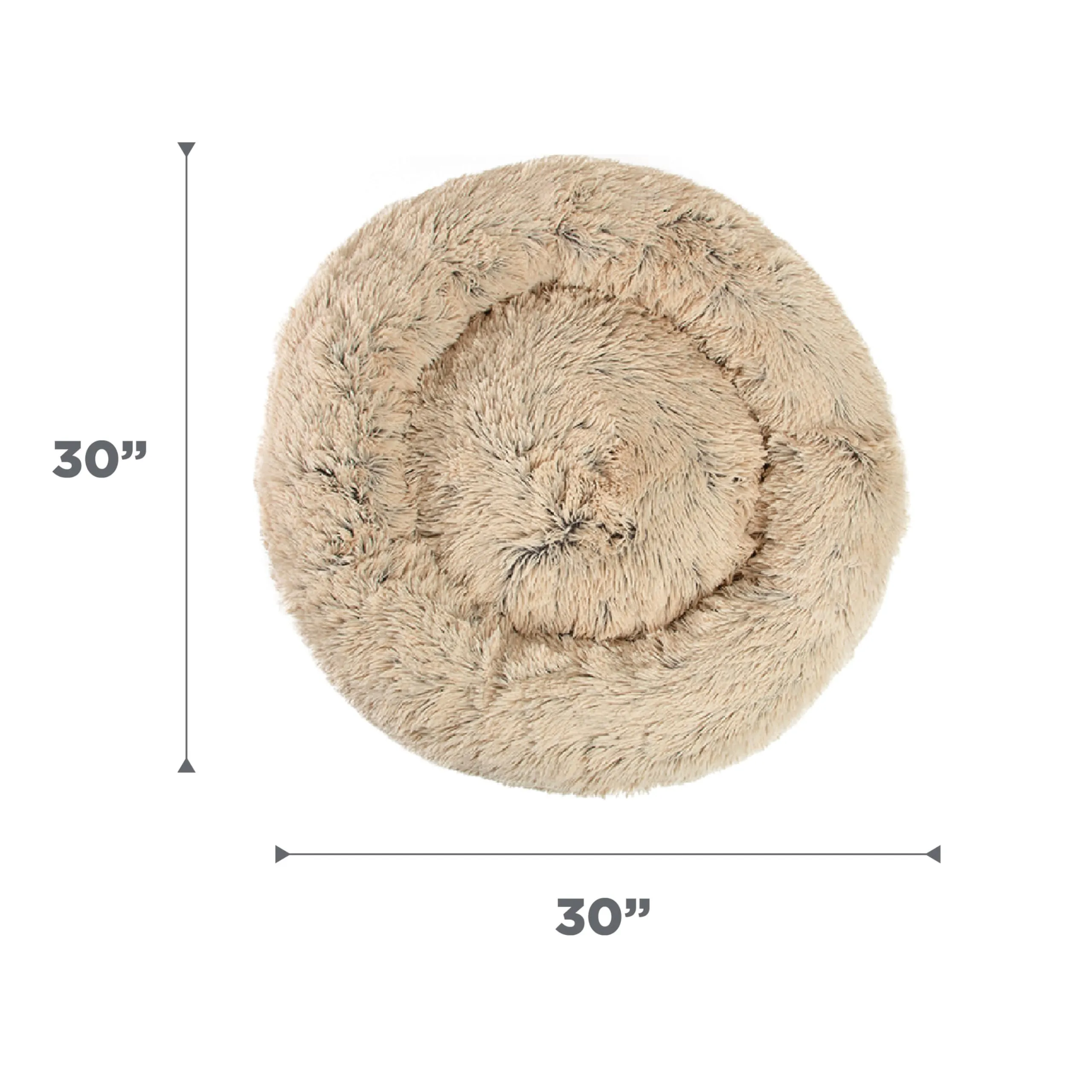 Taupe Shag Calming Donut Pet Bed Medium 30x30