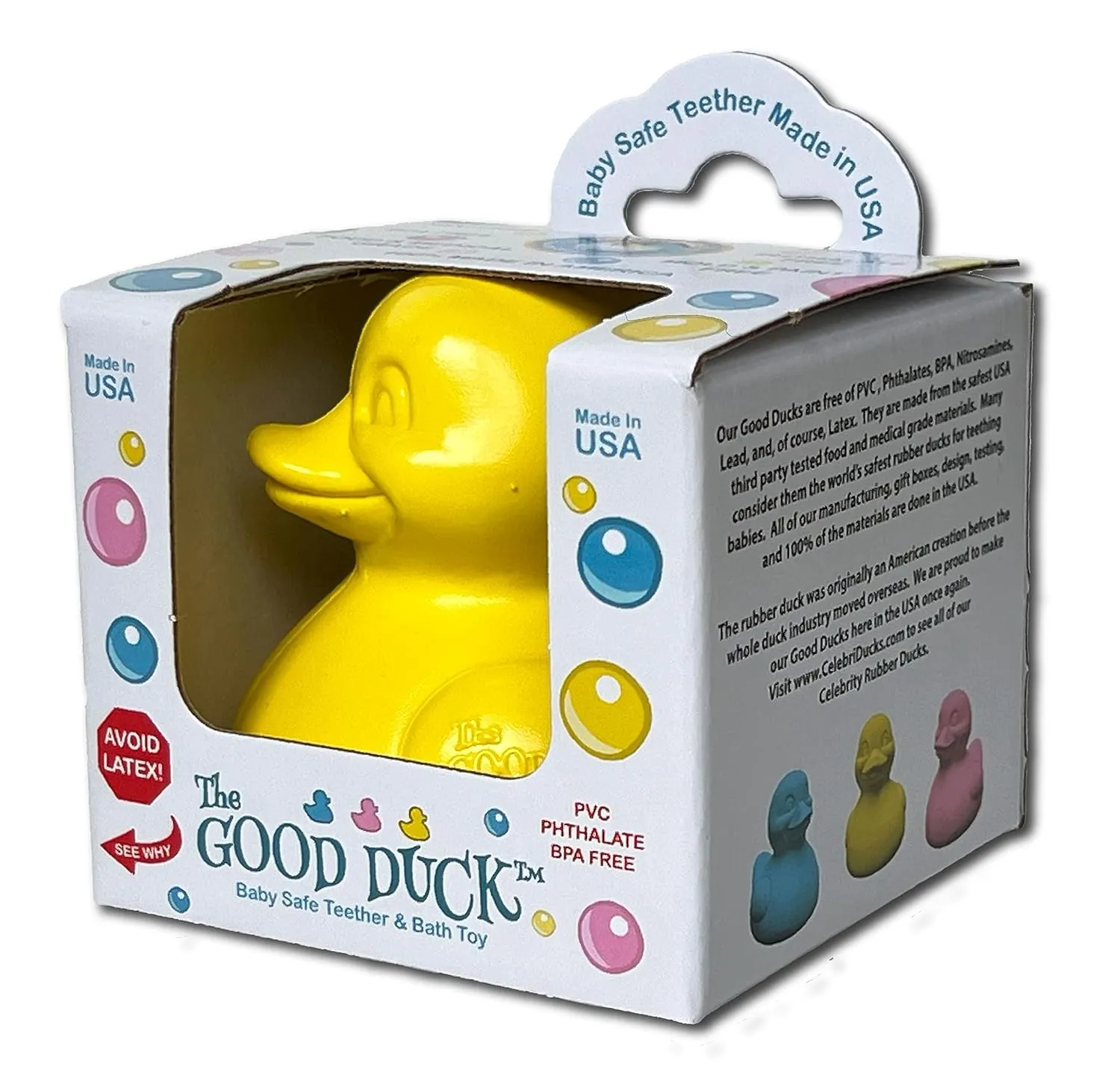 The Good Duck - BPA & PVC Free Rubber Duckie Baby Bath Toy Teether - Yellow