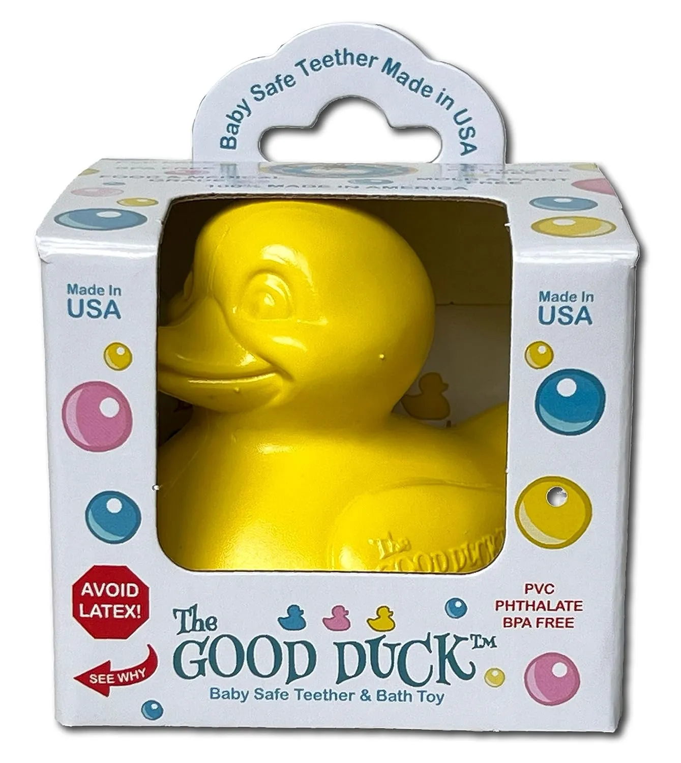 The Good Duck - BPA & PVC Free Rubber Duckie Baby Bath Toy Teether - Yellow