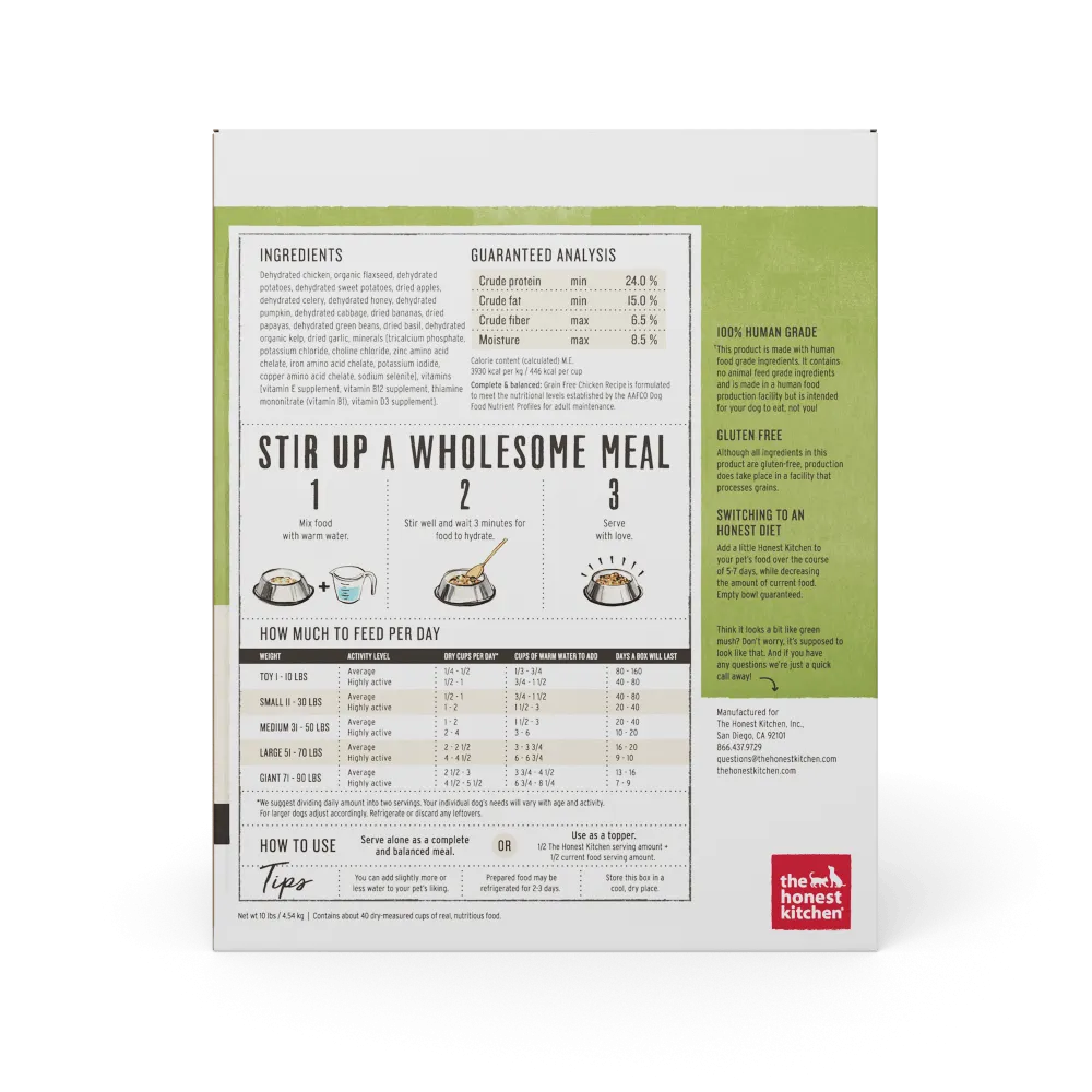 The Honest Kitchen Grain Free Chicken Recipe Dehydrated Dog Food