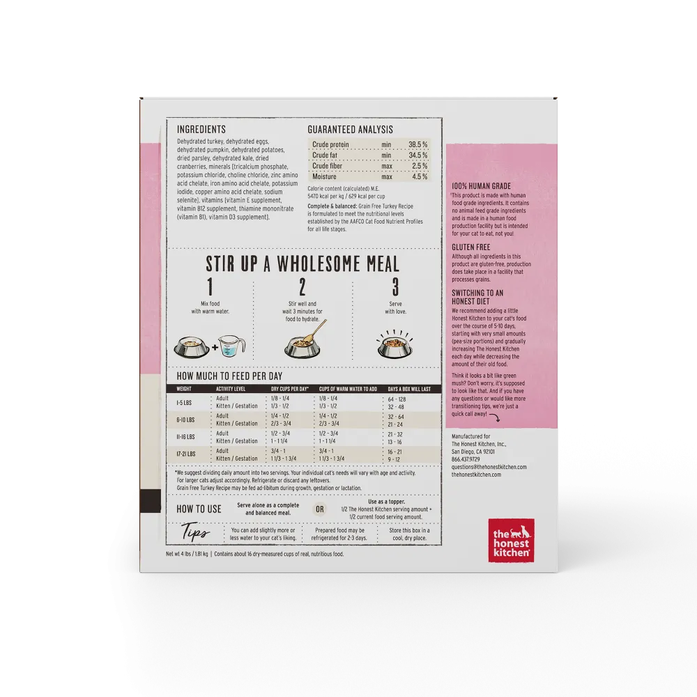 The Honest Kitchen Grain Free Turkey Recipe Dehydrated Cat Food