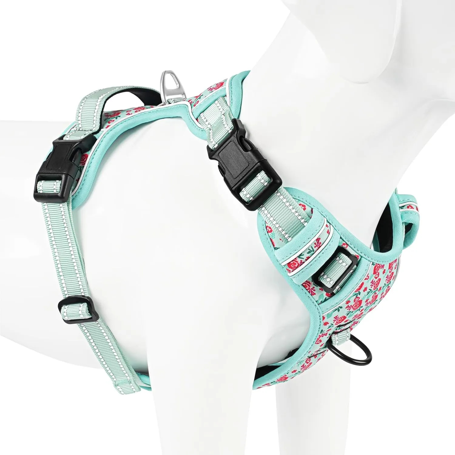 Timos No Pull Dog Harness, Release at Neck Reflective 3 Snap Buckles Adjustable No Choke Pet Vest with Front & Back 2 Leash Clips, Soft Padded Control Training Handle for Small Medium Large Dogs