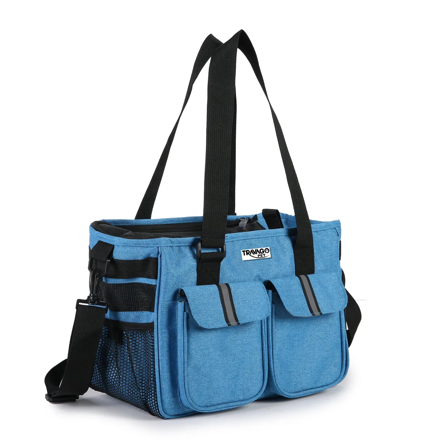 TRAVAGO PET Collapsible Airline Travel Pet Carrier Bag, Portable Small Animal Carrier, Blue, 16''