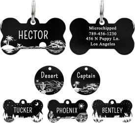 UltraJoys Stainless Steel Personalized Dog ID Tags - Custom Front & Back Engraving, Bone Tag with Ocean Surfing Design, Large