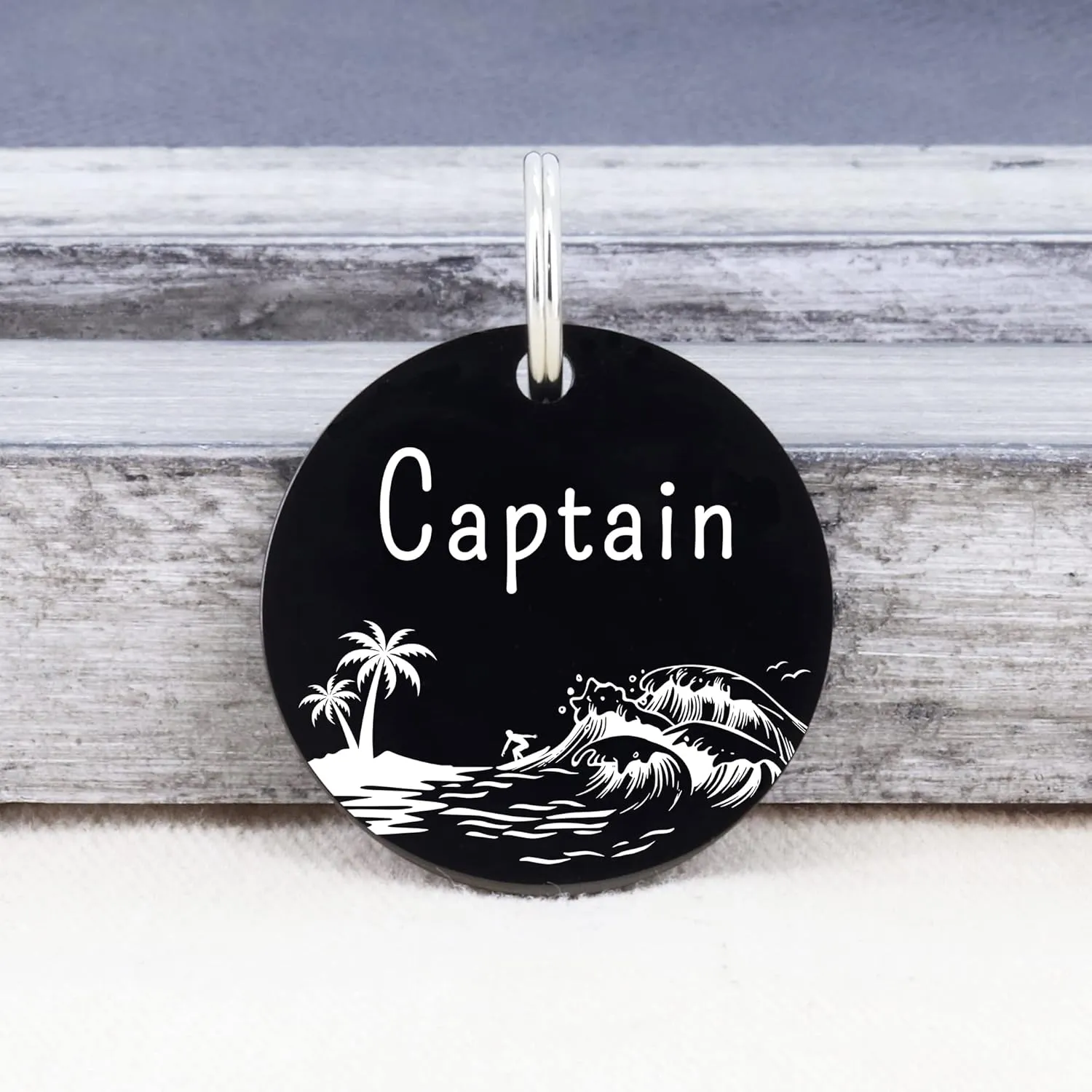UltraJoys Stainless Steel Pet ID Tag - Personalized Front and Back Engraving, Custom Cat & Dog Tags with Ocean Surfing Design