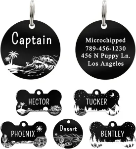 UltraJoys Stainless Steel Pet ID Tag - Personalized Front and Back Engraving, Custom Cat & Dog Tags with Ocean Surfing Design