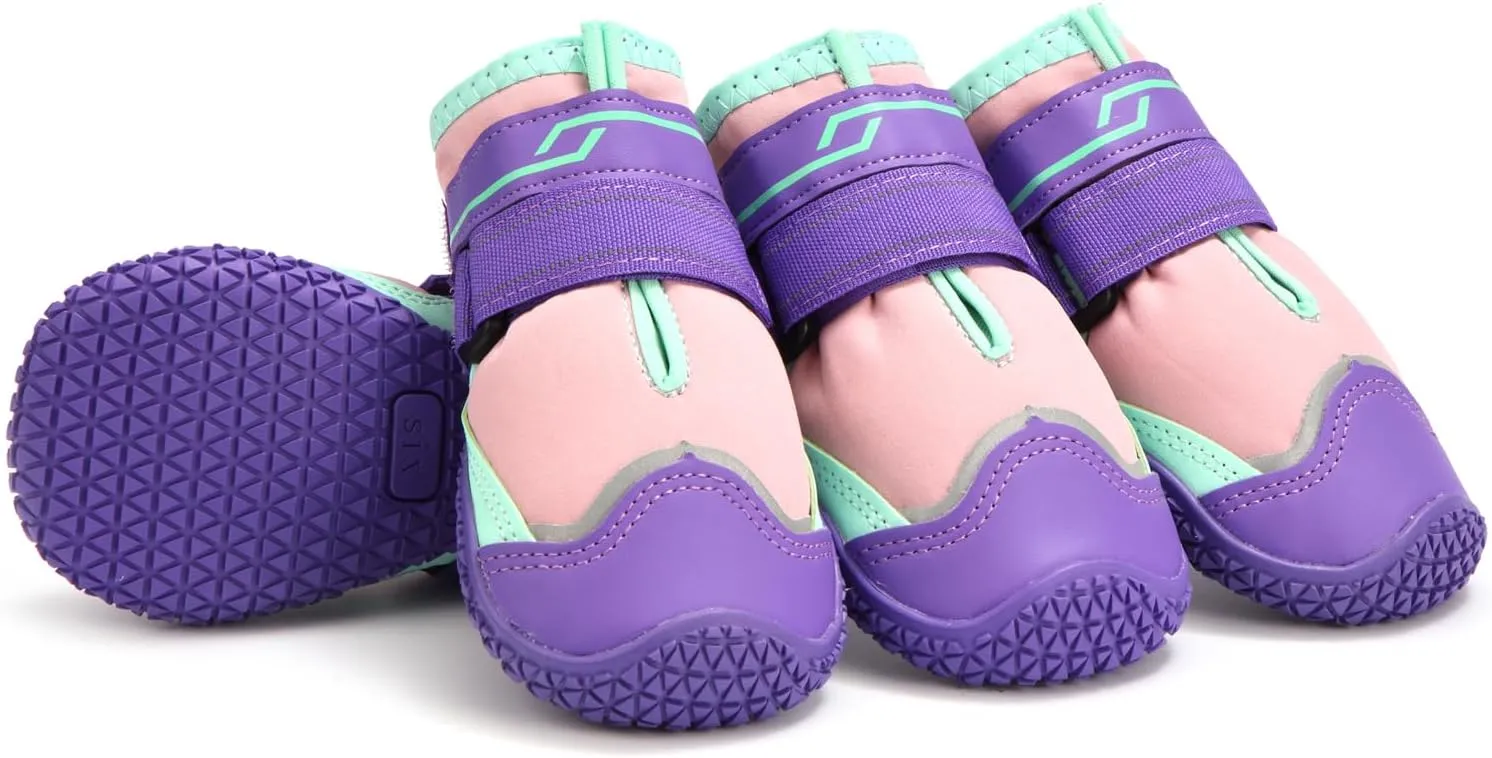 URBEST Dog Shoes for Large Dogs, Waterproof Medium Dog Booties for Winter Snowy Day, Summer Hot Pavement, Outdoor Walking, Indoor Hardfloors Anti Slip Dog Boots & Paw Protectors (Pink, 4#)
