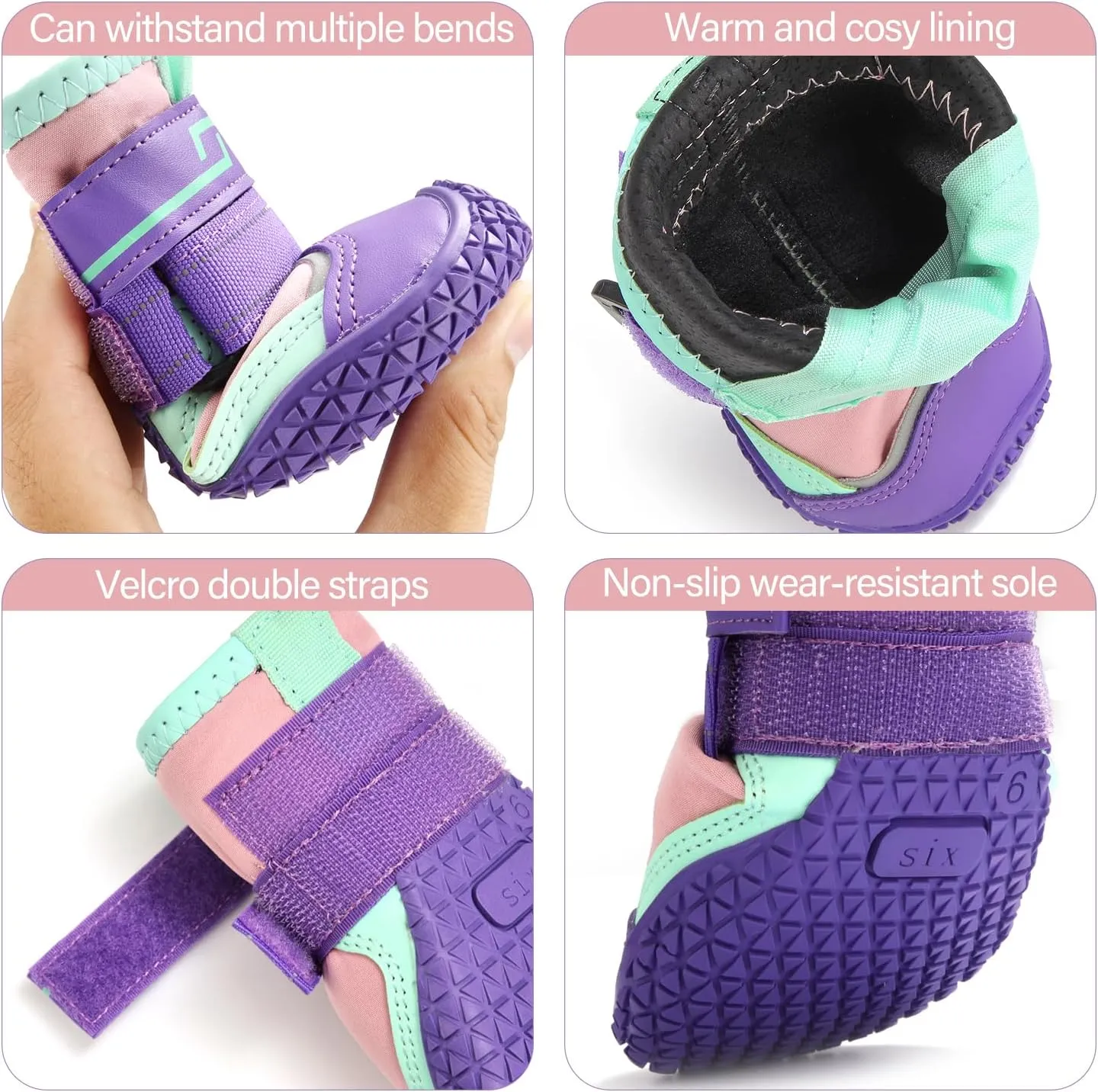 URBEST Dog Shoes for Large Dogs, Waterproof Medium Dog Booties for Winter Snowy Day, Summer Hot Pavement, Outdoor Walking, Indoor Hardfloors Anti Slip Dog Boots & Paw Protectors (Pink, 4#)