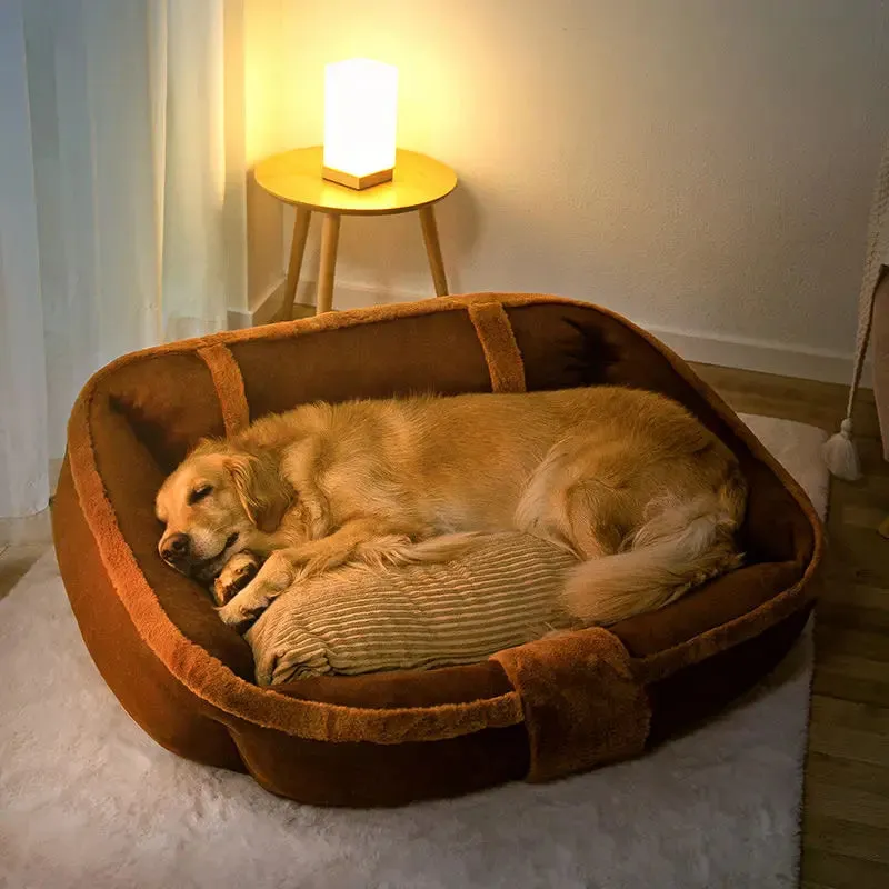 Vintage Large Cozy Calming Sofa Dog Bed