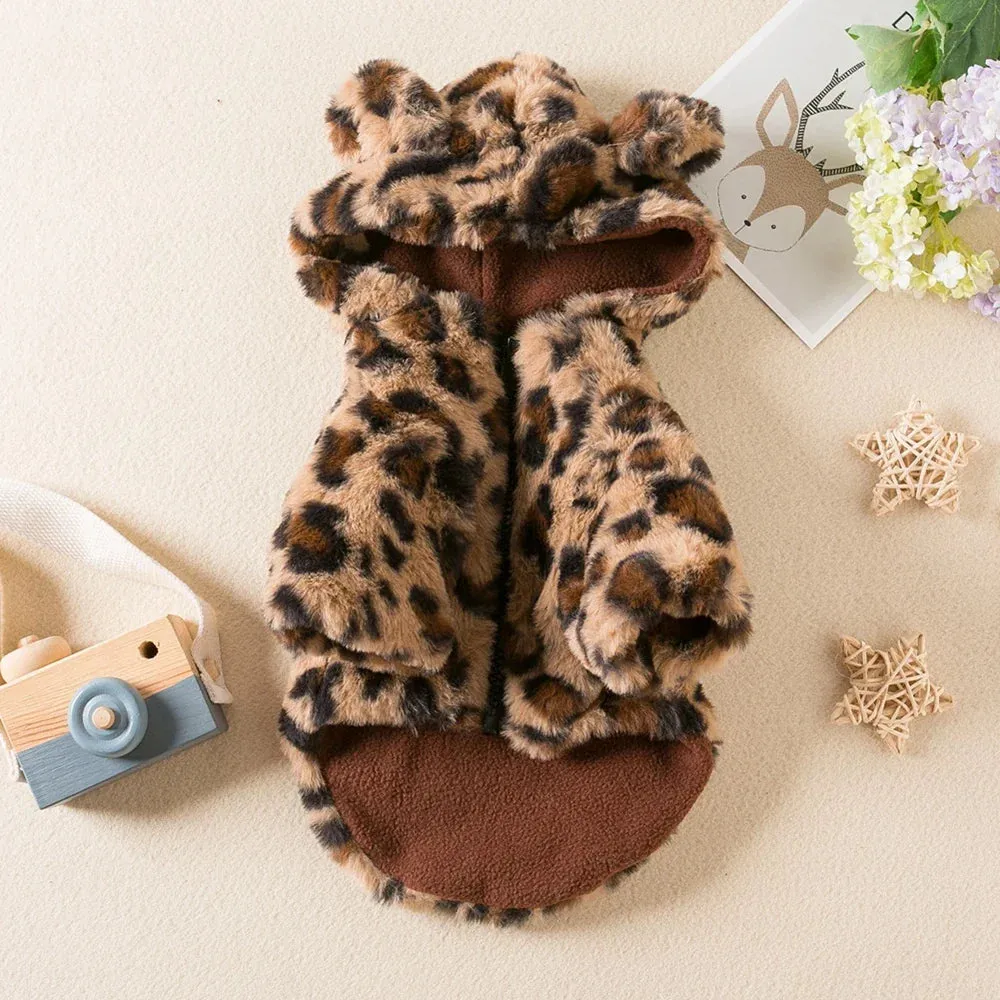 Warm Fleece Leopard Print Dog Hoodie for Small Dogs - Autumn/Winter Collection