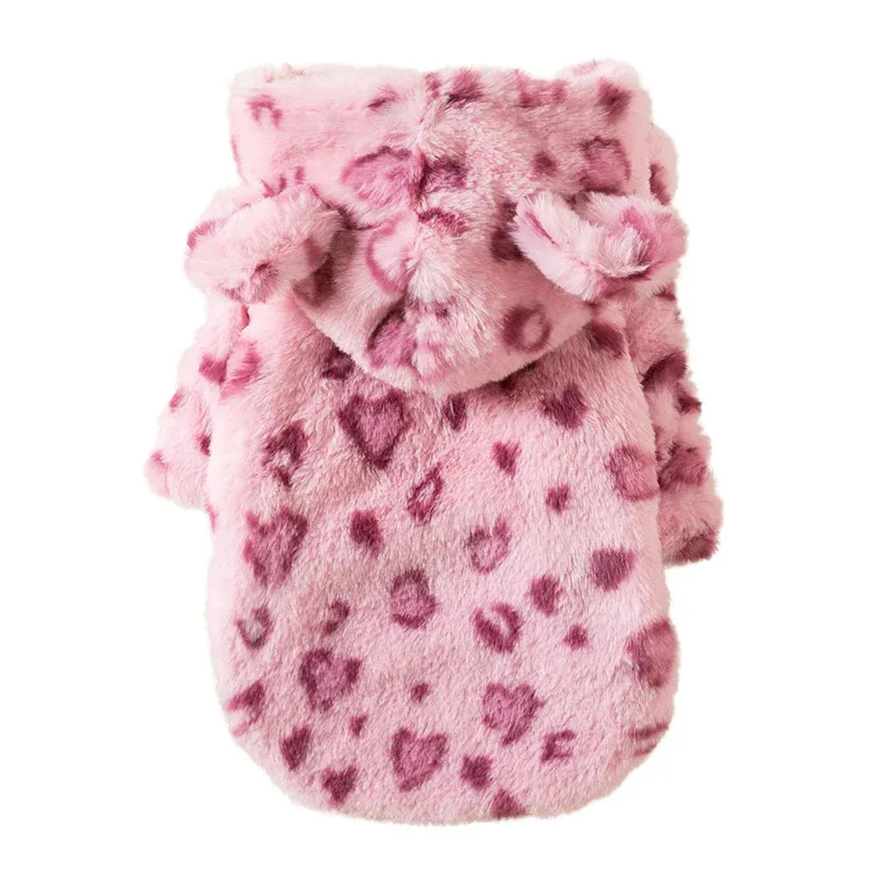 Warm Fleece Leopard Print Dog Hoodie for Small Dogs - Autumn/Winter Collection