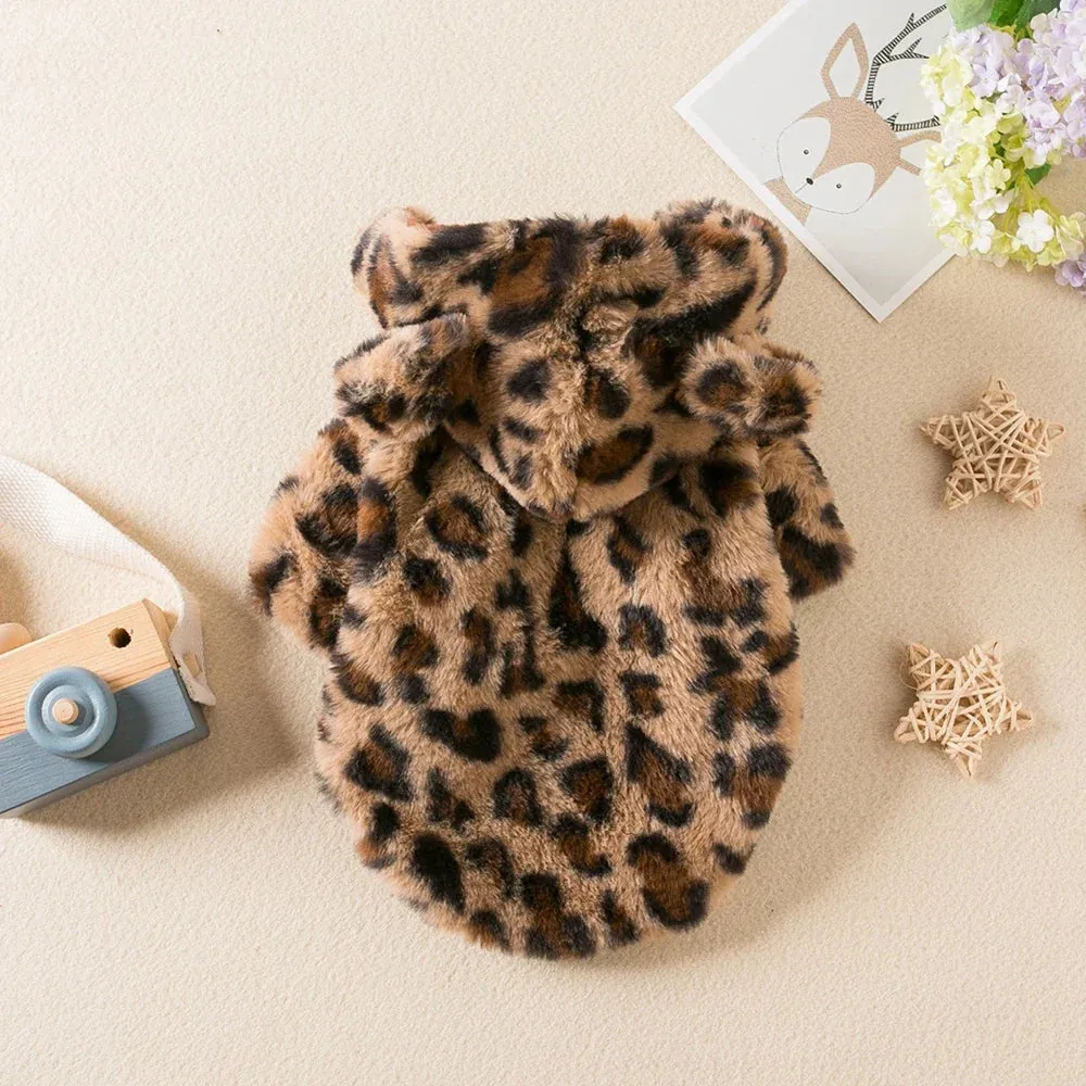 Warm Fleece Leopard Print Dog Hoodie for Small Dogs - Autumn/Winter Collection
