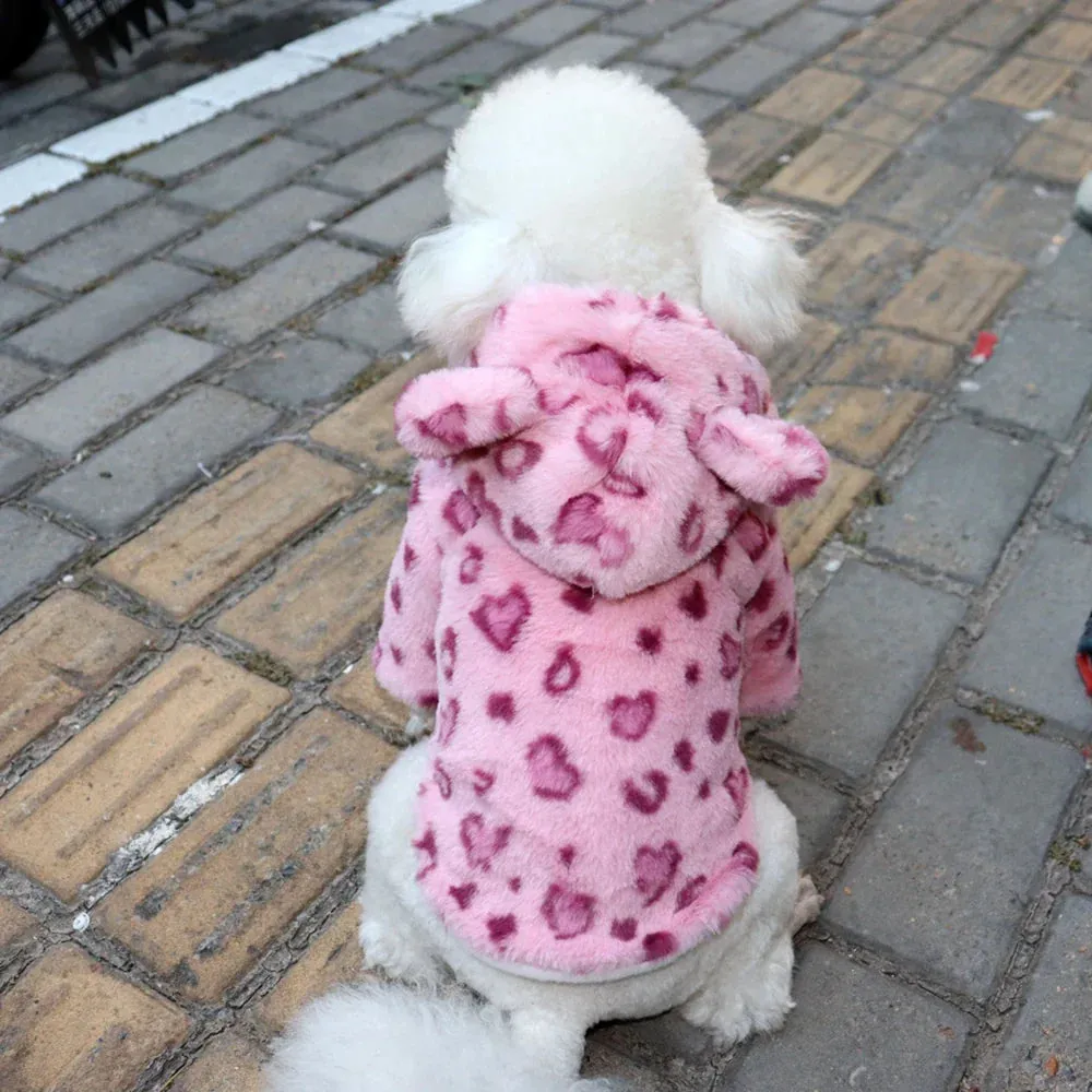 Warm Fleece Leopard Print Dog Hoodie for Small Dogs - Autumn/Winter Collection