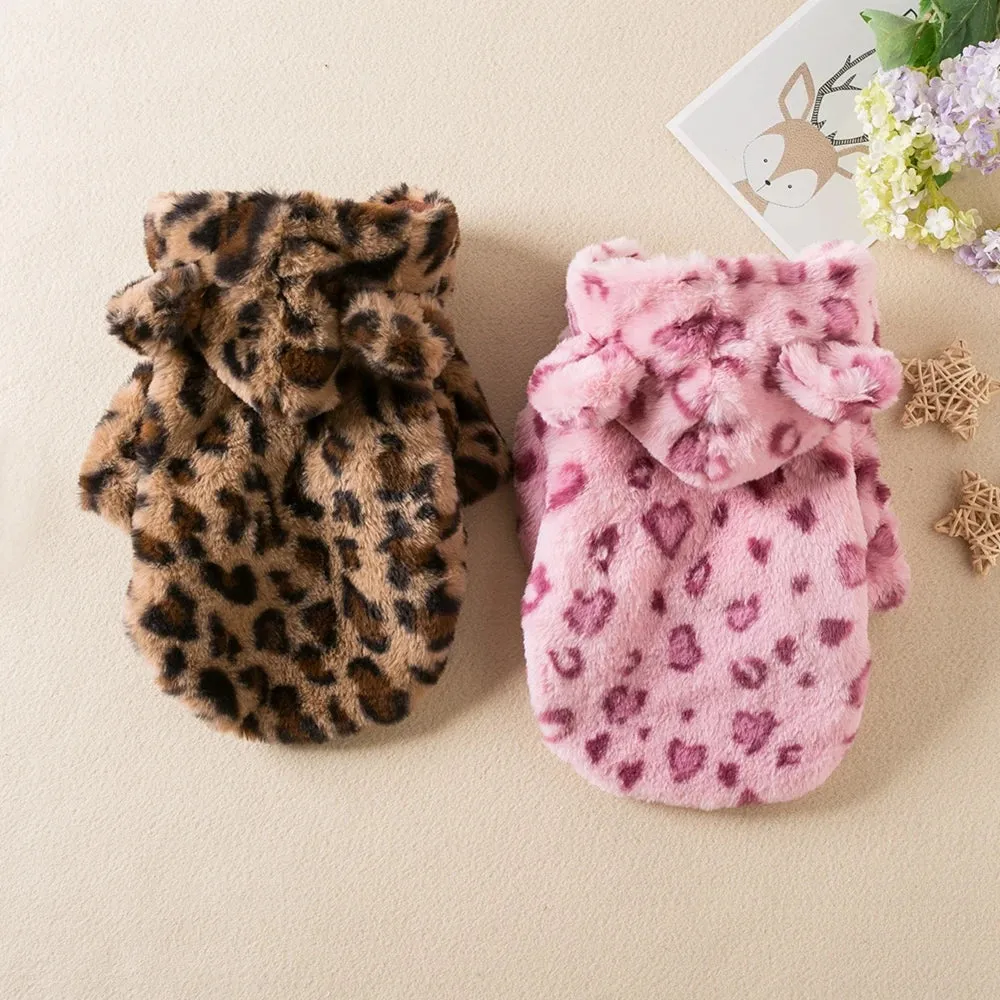 Warm Fleece Leopard Print Dog Hoodie for Small Dogs - Autumn/Winter Collection