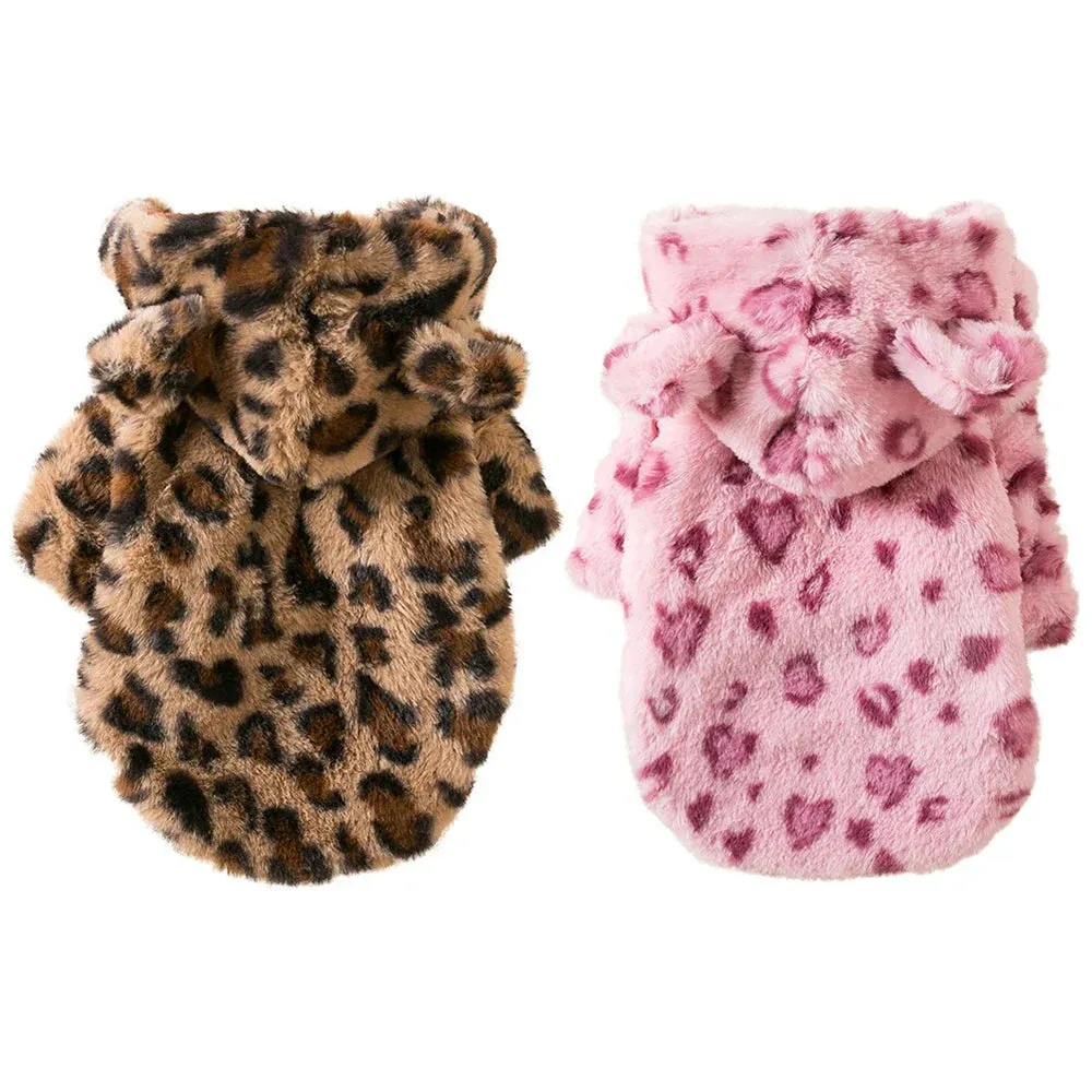 Warm Fleece Leopard Print Dog Hoodie for Small Dogs - Autumn/Winter Collection