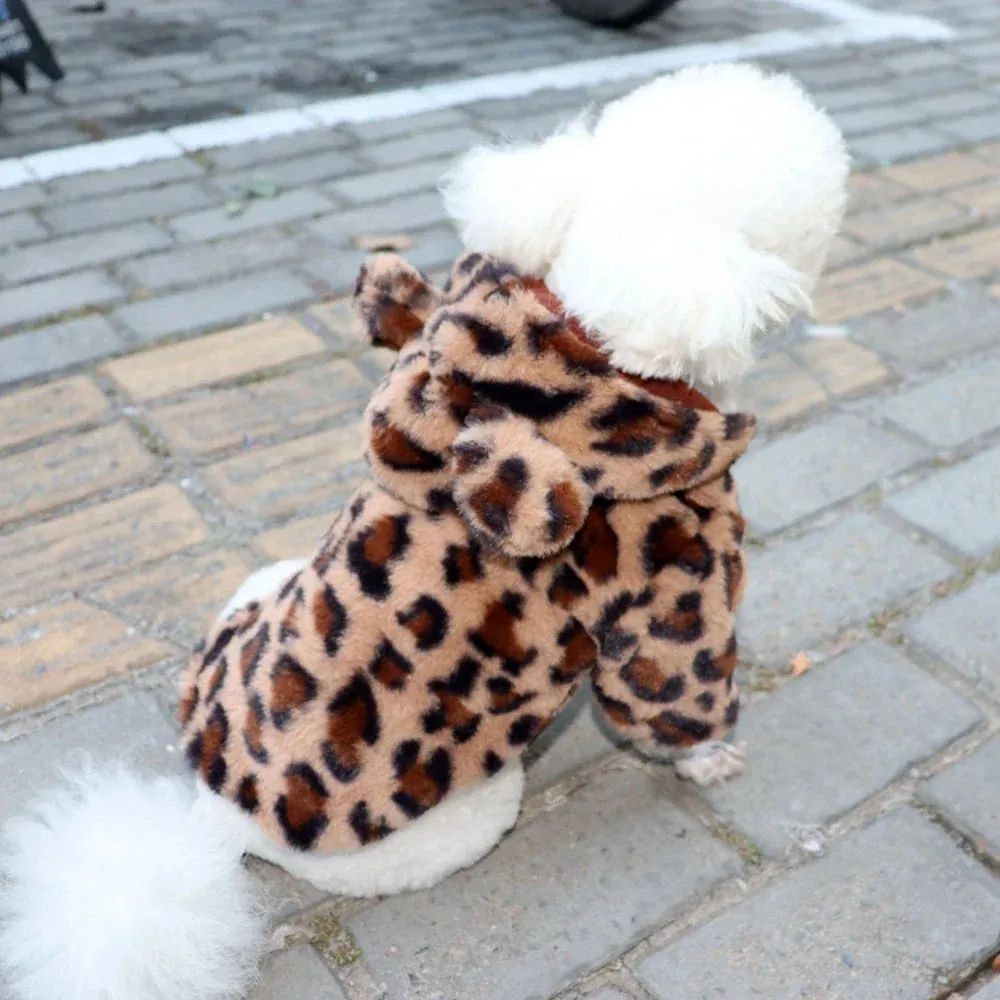 Warm Fleece Leopard Print Dog Hoodie for Small Dogs - Autumn/Winter Collection