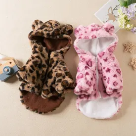 Warm Fleece Leopard Print Dog Hoodie for Small Dogs - Autumn/Winter Collection