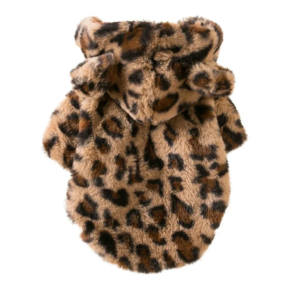 Warm Fleece Leopard Print Dog Hoodie for Small Dogs - Autumn/Winter Collection