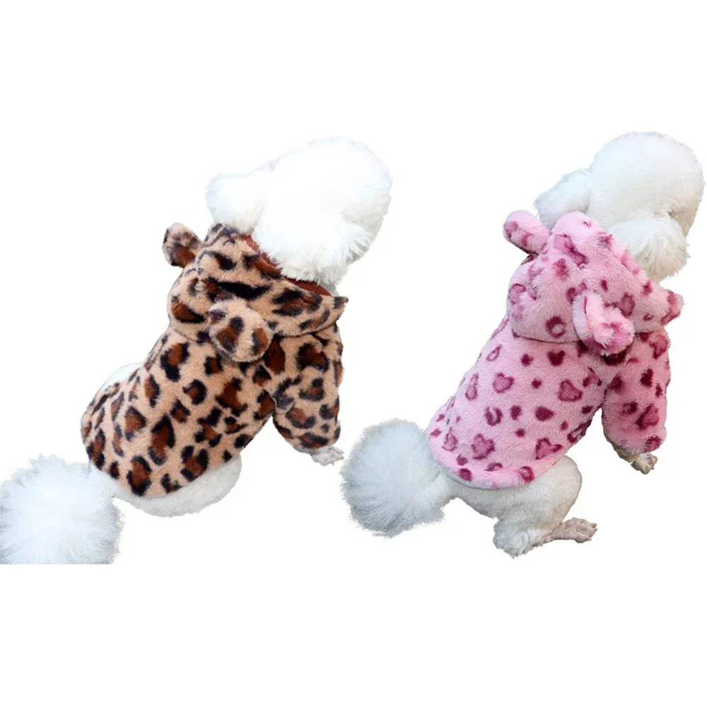 Warm Fleece Leopard Print Dog Hoodie for Small Dogs - Autumn/Winter Collection