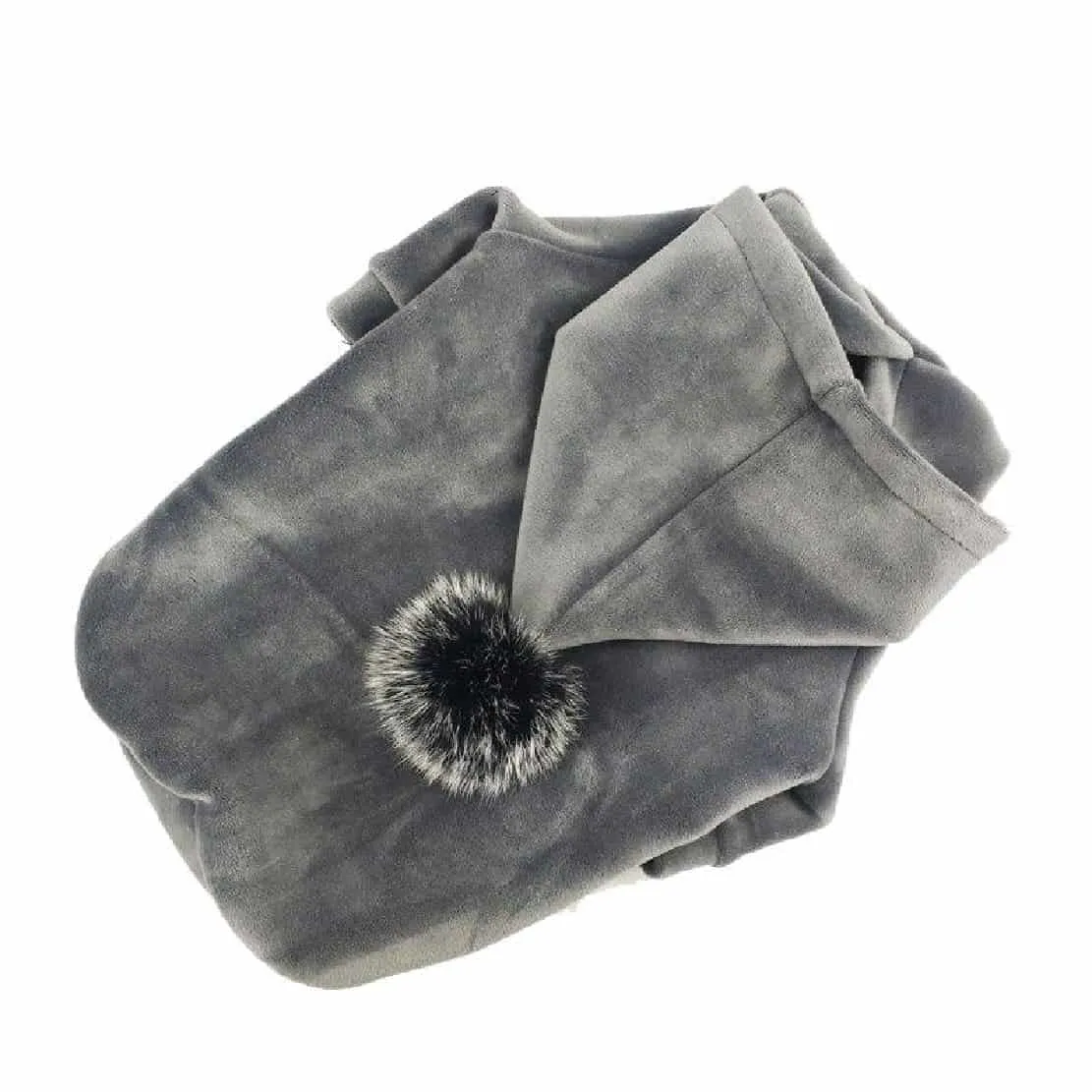 Winter Velour (Velvet Feel) Pom Dog Hoodie Sweatshirt - Grey or Navy