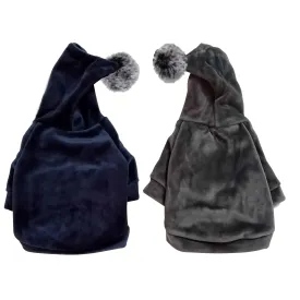 Winter Velour (Velvet Feel) Pom Dog Hoodie Sweatshirt - Grey or Navy