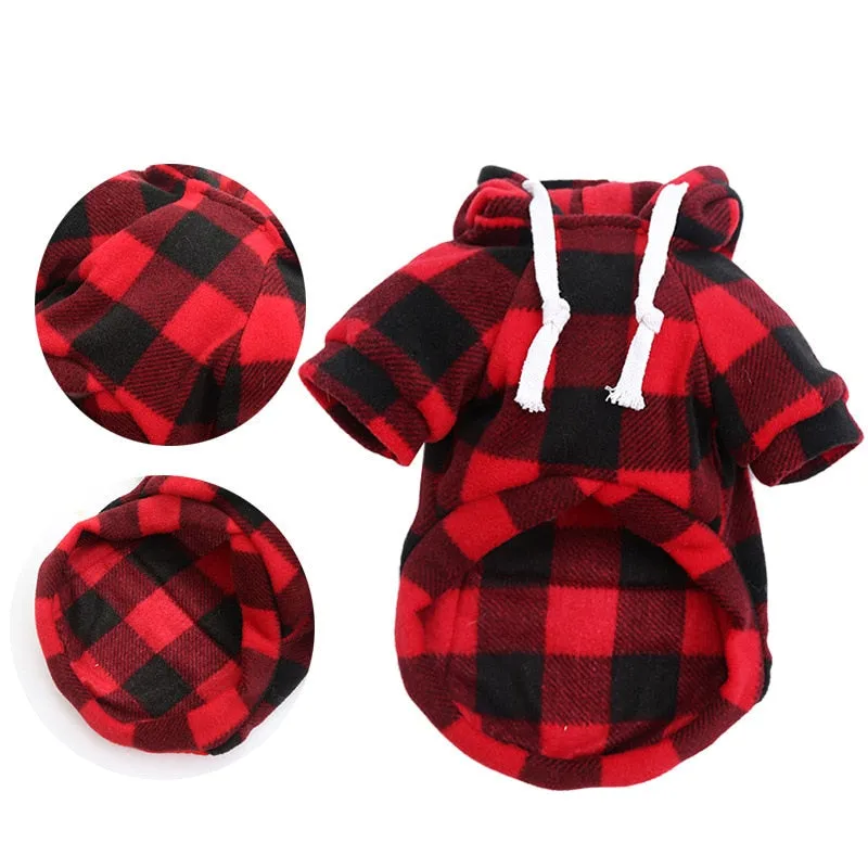 Winter Warm Plaid Dog Cat Hoodie