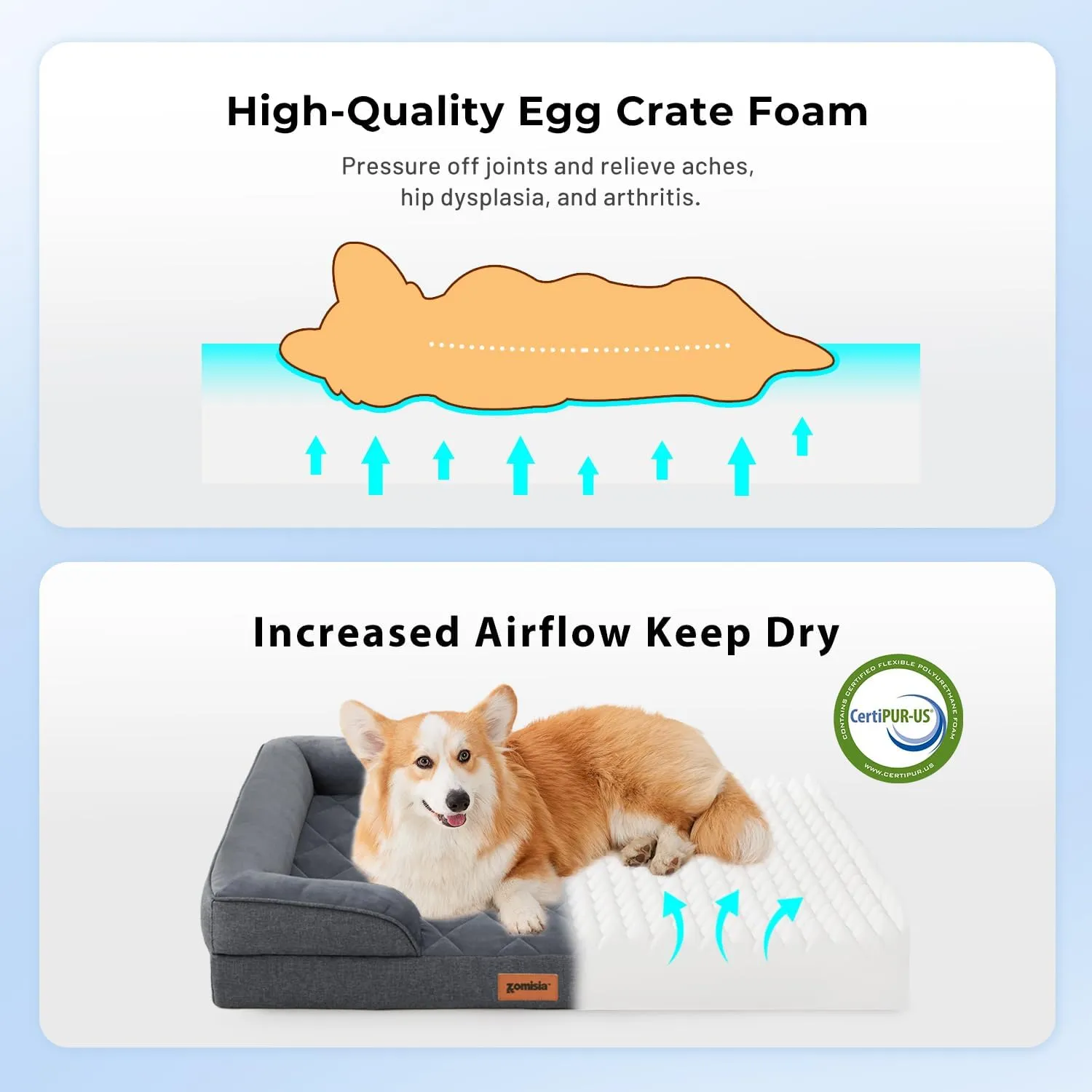 XL Dog Bed, Washable Extra Large Dog Sofa Beds with Bolsters, Orthopedic Memory Foam XLarge Pet Bed with Removable Waterproof Cover & Nonskid Bottom, Grey