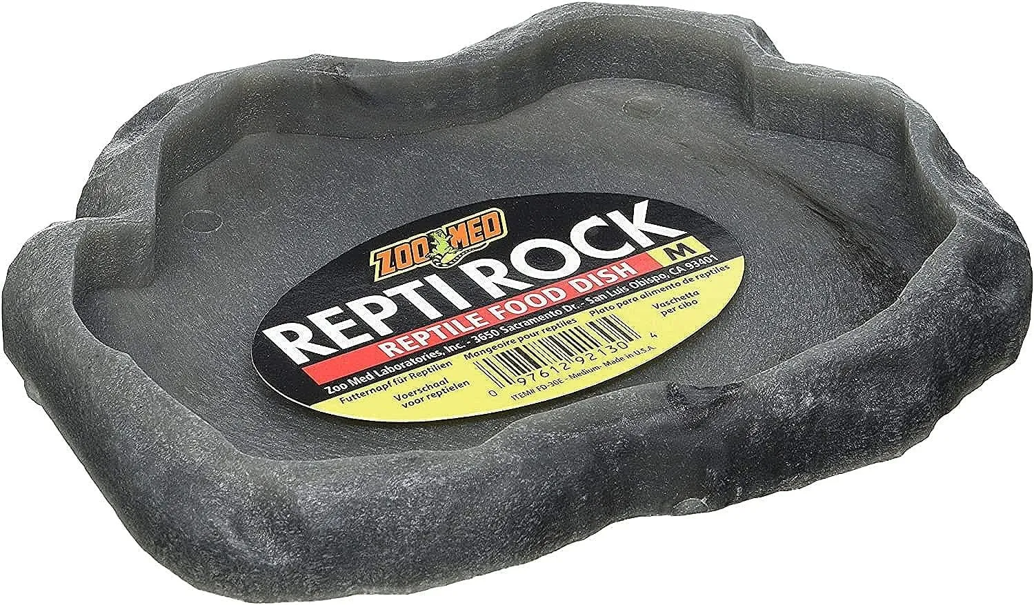 Zoo Med Reptile Rock Food Dish, Medium, 7.25"l x 6"w x 0.75"h, Colors may vary Black